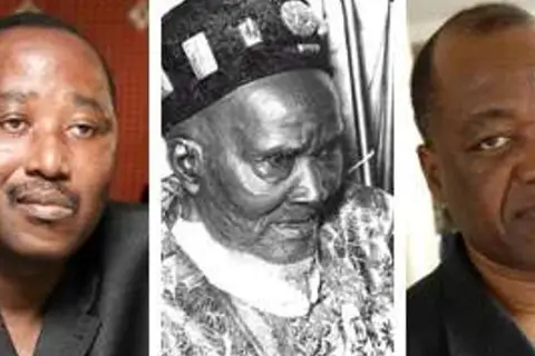 Trois portraits d'hommes, dont un ancien, évoquant l'origine Coulibaly.