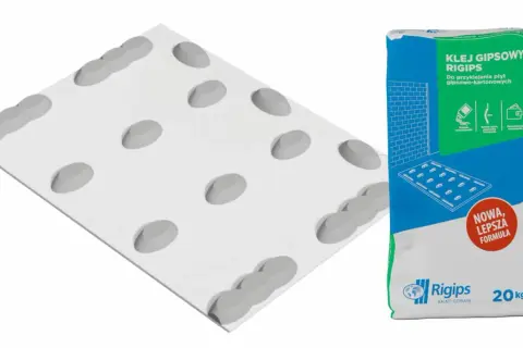Klej gipsowy Rigips to idealne rozwiązanie, czym przykleić płytę GK do ściany. Opakowanie 20 kg.