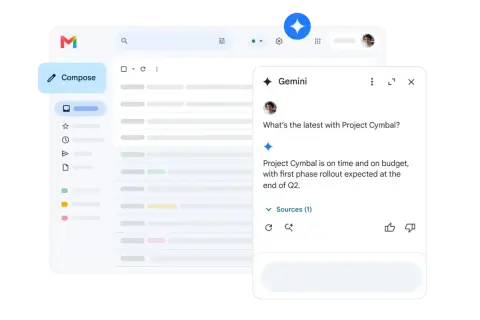 Interfejs Gmail z Gemini, który pomaga w zarządzaniu projektami. Sprawdź, jak Google Workspace cena może usprawnić Twoją pracę.