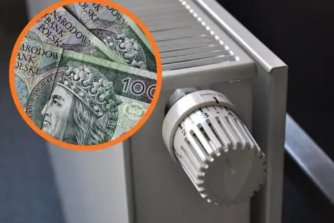 Polskie banknoty i termostat grzejnikowy. Bon energetyczny dla kogo? Dla każdego, kto ogrzewa dom.