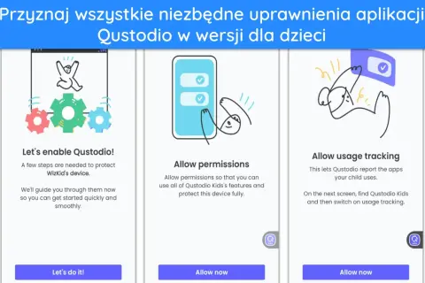 Qustodio pomaga chronić urządzenie dziecka, wymagając przyznania uprawnień i włączenia śledzenia aktywności.
