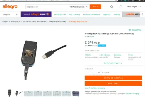 Interfejs HEX-V2 z licencją VCDS Pro (VAG COM USB) do diagnostyki samochodów. Idealny do programów VCDS.