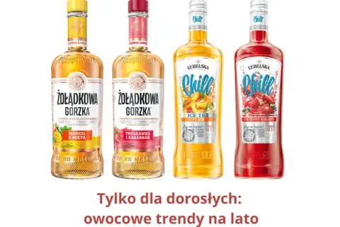 Lubelska smaki: cztery butelki wódki o owocowych smakach – mango z miętą, truskawka i rabarbar, ice tea peach, strawberry margarita.
