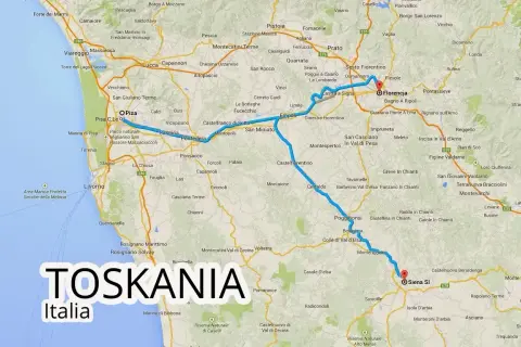 Trasa z lotniska w Toskanii, przez Pizę i Florencję, do Sieny.