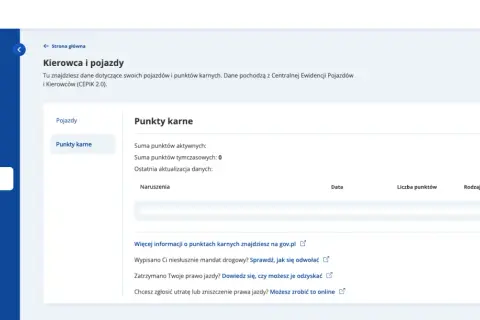 Na stronie mObywatel w sekcji "Kierowca i pojazdy" sprawdzisz, jak sprawdzić ile masz punktów karnych. Widzisz sumę punktów i listę naruszeń.