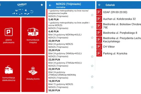 Aplikacja moBILET oferuje bilet metropolitalny Trójmiasto, z opcjami na różne okresy i środki transportu.