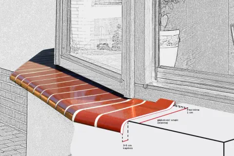 Zewnętrzny parapet powinien wystawać 3-5 cm poza ścianę, tworząc kapinos odprowadzający wodę.
