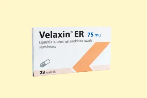 Opakowanie leku Velaxin ER 75 mg, kapsułki o przedłużonym uwalnianiu. Zawiera 28 kapsułek.