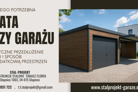 Nowoczesna wiata przy garażu, praktyczne przedłużenie dachu, to nie tylko budynek, ale dodatkowa przestrzeń.