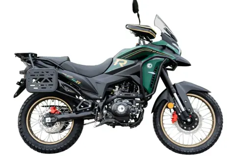Zielony motocykl Barton Rally 125 z czarnymi akcentami i złotymi detalami, gotowy na przygodę.