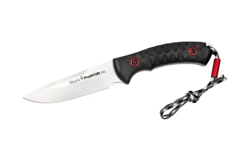 Cuchillo Muela Phantom con mango negro texturizado y cordón de sujeción.