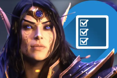 Eine Elfe mit leuchtenden Augen und einer Checkliste im Hintergrund, die auf die **wow classic roadmap** hinweist.