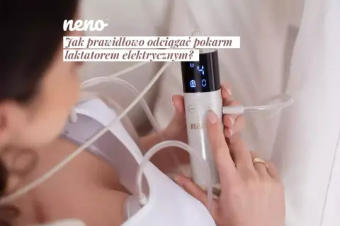 Kobieta używa laktatora elektrycznego. Prawidłowe odciąganie mleka laktatorem zapobiega zanikowi pokarmu.