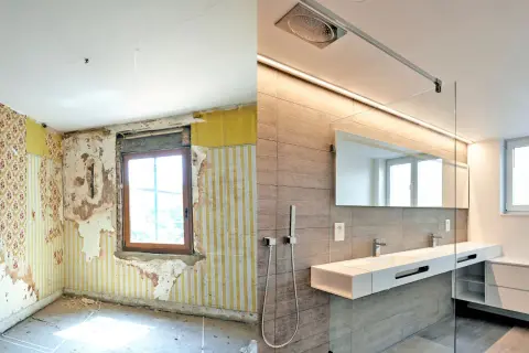 Avant/après : une salle de bain délabrée transformée en espace moderne. Quel budget pour refaire une salle de bain ?