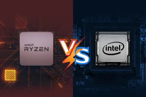 AMD Ryzen vs. Intel i5: Ein Duell der Prozessoren. Links der AMD Ryzen, rechts der Intel i5, beide auf ihren jeweiligen Mainboards.