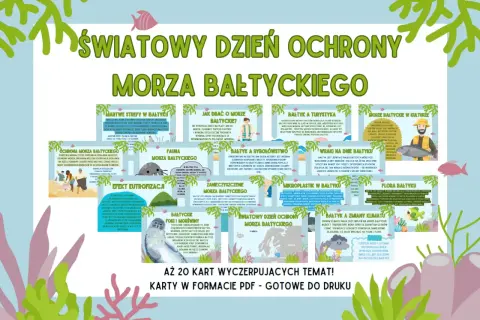 Światowy dzień ochrony Bałtyku. Infografika przedstawia problemy i piękno Bałtyku, od martwych stref po turystykę i kulturę.