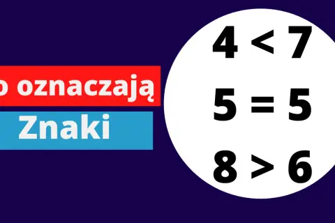 Matematyczne znaki: 4<7, 5=5, 8>6 na białym tle.