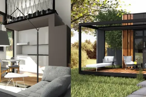 Inspirerande attefallshus inredning med smarta lösningar för sovloft och en modern uteplats.
