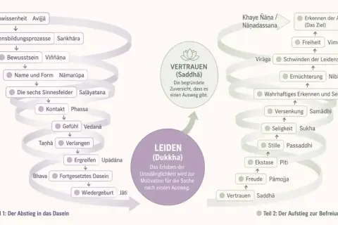 Der achtfache Pfad als Wegweiser: Vom Leiden zur Befreiung durch Vertrauen und Erkenntnis.