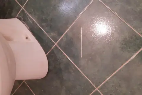 Carrelage rayé près des toilettes. Que faire pour effacer cette rayure ?