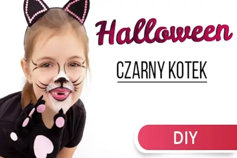 Jak przebrać dziecko za kota na Halloween? Uroczy czarny kotek z makijażem i łapkami.