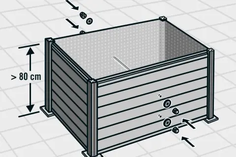 Schritt-für-Schritt-Anleitung zum wpc hochbeet selber bauen. Das Beet ist über 80 cm hoch und wird mit Schrauben montiert.