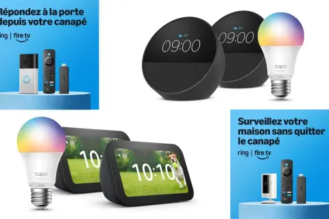 Des appareils connectés, dont une ampoule colorée et des enceintes intelligentes, pour simplifier votre quotidien avec l'aide de votre alexa assistant.