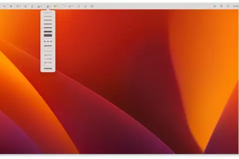 Menu z opcjami linii i strzałek, widoczne na tle abstrakcyjnego obrazu. To jest print screen skrót.