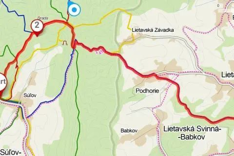 Mapa szlaku turystycznego w Słowacji, prowadzącego przez tereny skalne. Start w Jablonové, meta w Lietavie.