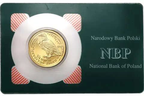 Złota moneta z orłem bielikiem, 1/4 uncji czystego złota, Narodowy Bank Polski.