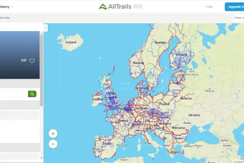 Mapa Europy z zaznaczonymi trasami rowerowymi. Planuj swoje podróże po Europie, odkrywaj nowe trasy rowerowe.