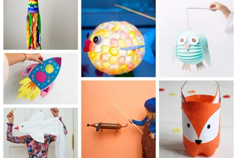 Bunte Laternen zum **Laterne basteln Kleinkinder**: Fisch, Eule, Rakete, Fuchs und mehr. Ideen für leuchtende Kinderaugen.