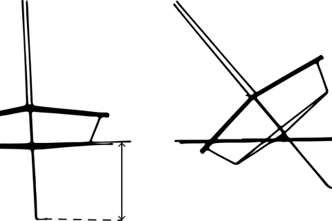 Illustrazioni di una barca a vela: una vista frontale e una laterale inclinata, che mostrano il significato di "sopravento" e l'immersione dello scafo.