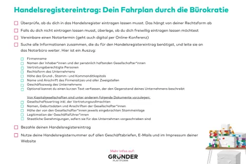 Schritte zum Handelsregistereintrag: Infos zu benötigten Dokumenten, Notartermin und Nutzung der Handelsregisternummer.