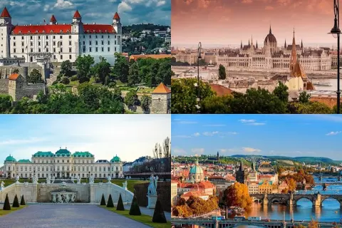Bratysławski zamek, węgierski parlament, pałac w Wiedniu i praskie mosty – cztery piękne stolice Europy.