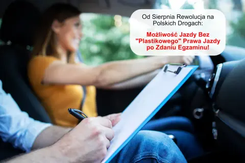 Kobieta za kierownicą, instruktor notuje. Od Sierpnia możliwość jazdy bez egzaminu na prawo jazdy!