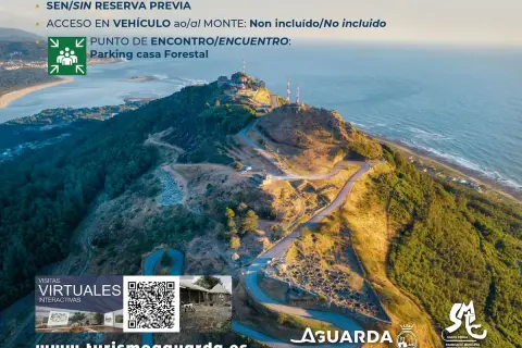 Vista aérea del Monte Santa Tecla en A Guarda, con caminos sinuosos y el mar al fondo. Ideal para explorar.