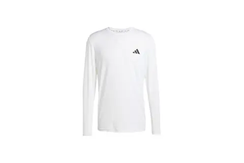 Biała koszulka termoaktywna adidas z czarnym logo. Idealna na treningi, zapewnia komfort i odprowadza wilgoć.