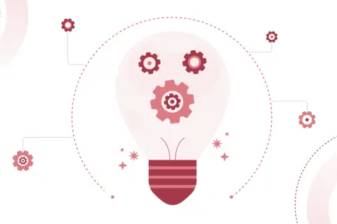 Żarówka z trybikami symbolizuje inteligencję emocjonalną w praktyce, gdzie różne elementy współpracują, tworząc innowacyjne pomysły.