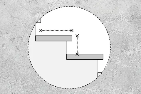 Diagrama de escalones con medidas de anchura mínima escalera y altura.
