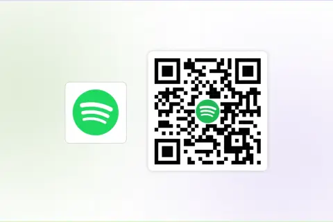 Logo Spotify i kod QR z zielonym logo Spotify w środku.