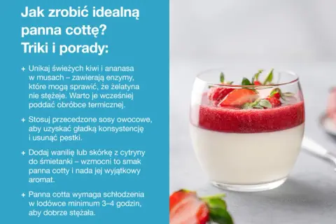 Idealna panna cotta z musem truskawkowym. Przepis na ten deser zawiera wskazówki, jak uzyskać idealną konsystencję.