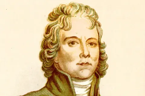 Portrait en buste de Charles-Maurice de Talleyrand-Périgord, avec sa coiffure bouclée caractéristique et un regard intense.