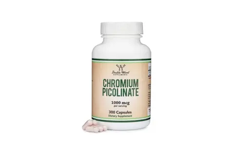 Biała butelka suplementu diety Chrom Picolinate 1000 mcg. Zastanawiasz się, o jakiej porze przyjmować chrom?
