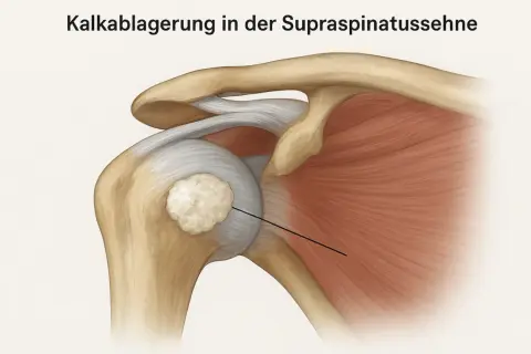 Kalkablagerung in der Supraspinatussehne: Was tun? Anatomische Darstellung einer Schulter mit Kalkdepot.