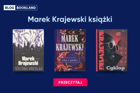 Okładki książek Marka Krajewskiego: "Festung Breslau", "Głos z piekła" i "Cyklop".
