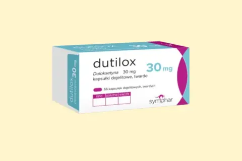 Opakowanie leku dutilox 30 mg, zawierające 56 kapsułek dojelitowych.