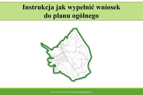 Mapa z zaznaczonym obszarem i instrukcją wypełnienia wniosku do planu ogólnego. Konkluzja: zrozumienie procesu.