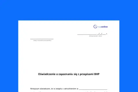 Formularz "Oświadczenie o zapoznaniu się z przepisami BHP" od rcponline. Dowiedz się, jak napisać oświadczenie.