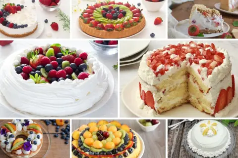 Torta festa della mamma: diverse torte decorate con frutta fresca, panna e fiori. Un tripudio di colori e sapori per celebrare la mamma.